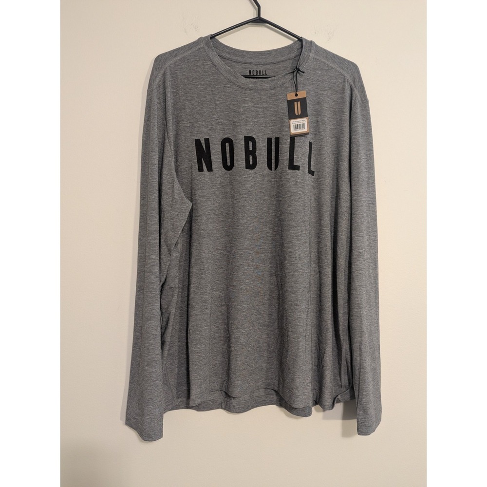 NWT! NOBULL Men's XL Long Sleeve Performance Training Shirt Heathered Gray